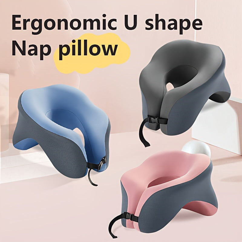 1pc Ergonomic U-Shaped Nap Pillow, Portable & Machine Washable, Comfortable for Office, Student, And Travel Use, Available In Blue, Gray, Pink,  Ergonomic Design, Lightweight Pillow, Breathable Material, Soft Fabric, Frequent Travelers, Professionals