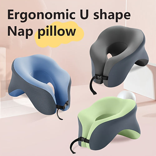 1pc Ergonomic U-Shaped Nap Pillow, Portable & Machine Washable, Comfortable for Office, Student, And Travel Use, Available In Blue, Gray, Pink,  Ergonomic Design, Lightweight Pillow, Breathable Material, Soft Fabric, Frequent Travelers, Professionals