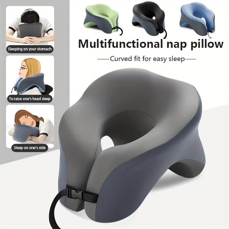 1pc Ergonomic U-Shaped Nap Pillow, Portable & Machine Washable, Comfortable for Office, Student, And Travel Use, Available In Blue, Gray, Pink,  Ergonomic Design, Lightweight Pillow, Breathable Material, Soft Fabric, Frequent Travelers, Professionals