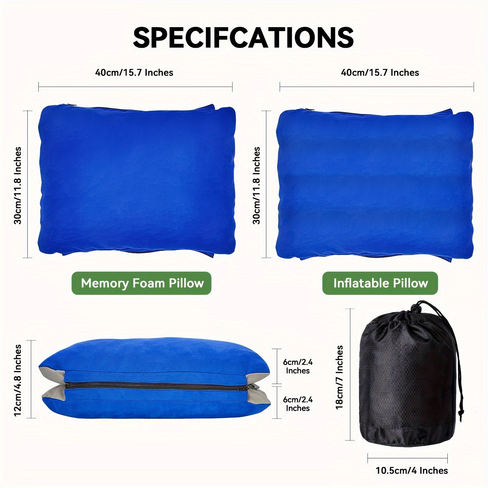 Inflatable Camping Pillow with Memory Foam and Washable Cover Camping Gear and Travel Pillow for Airplanes, Camping
