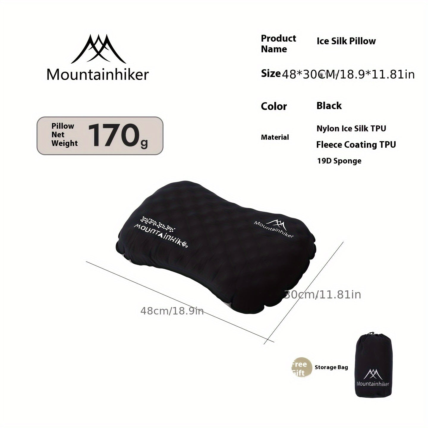 Mountainhiker Inflatable Pillow - Camping Essentials | Soft Texture Pillow - All-Season Comfort for Camping And Travel - Soft, Quiet, Washable - Multi-Position Sleeping Pad