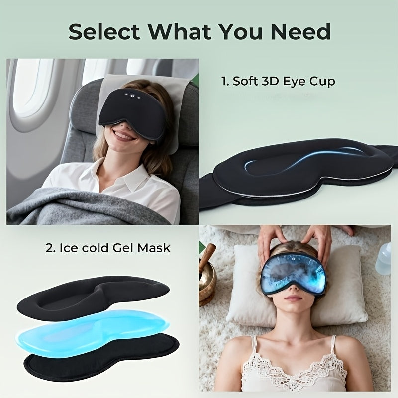 White Noise Bluetooth Sleep Mask Headphones with 3D Weighted Hot\u002FCold Relax Gel Eye Mask, Detachable Bamboo Cover. Set Includes Two 3D Detachable Eye Masks. Perfect Birthday Gift or Valentine's Day Present. Built-in 29 White Noise Options