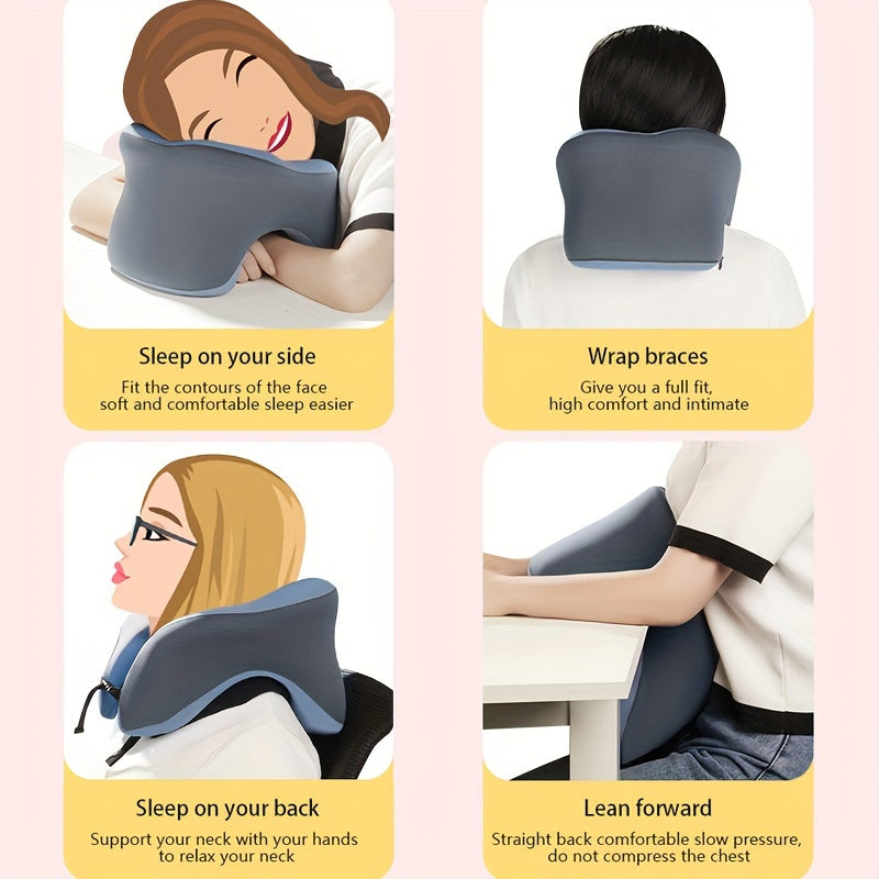1pc Ergonomic U-Shaped Nap Pillow, Portable & Machine Washable, Comfortable for Office, Student, And Travel Use, Available In Blue, Gray, Pink,  Ergonomic Design, Lightweight Pillow, Breathable Material, Soft Fabric, Frequent Travelers, Professionals