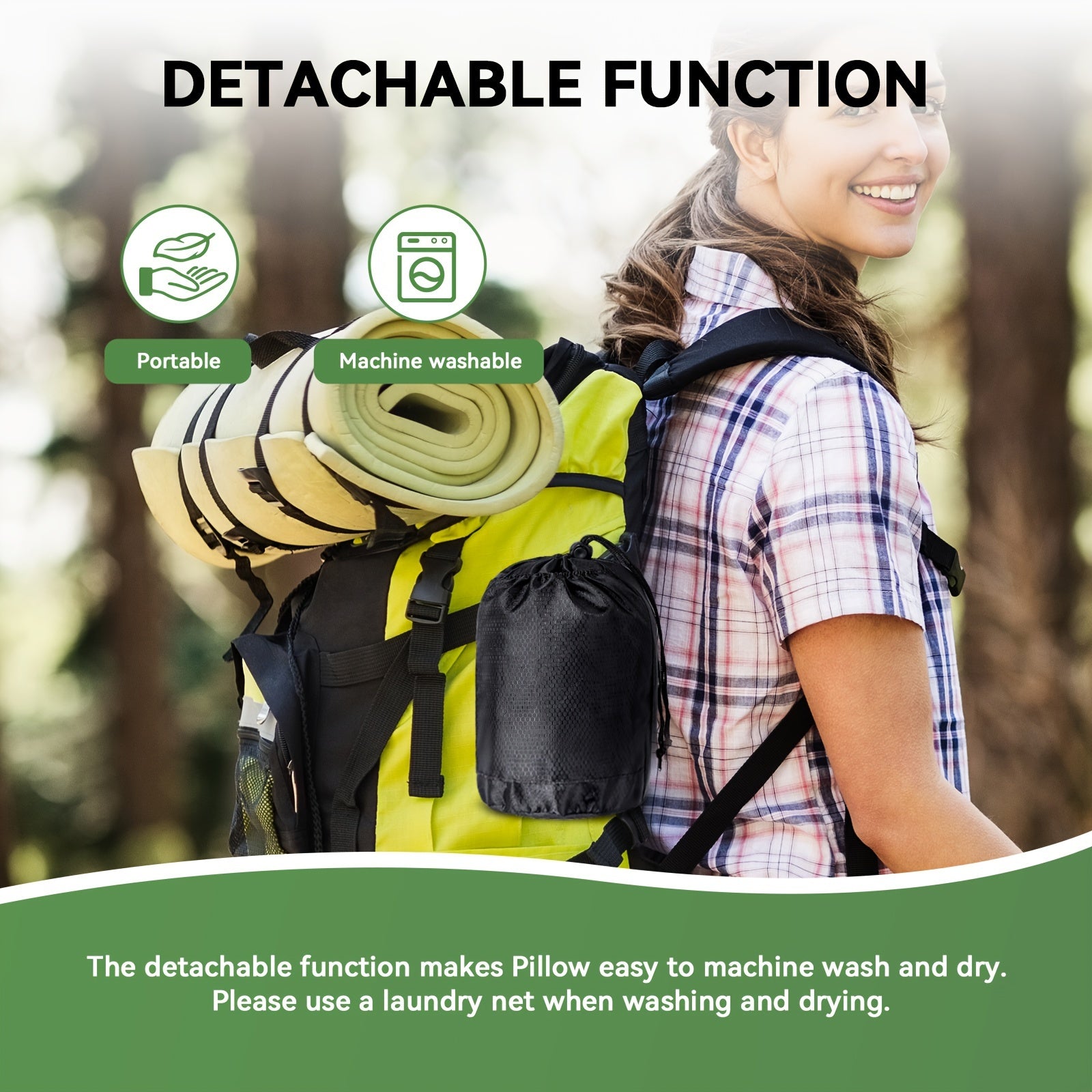 Inflatable Camping Pillow with Memory Foam and Washable Cover Camping Gear and Travel Pillow for Airplanes, Camping