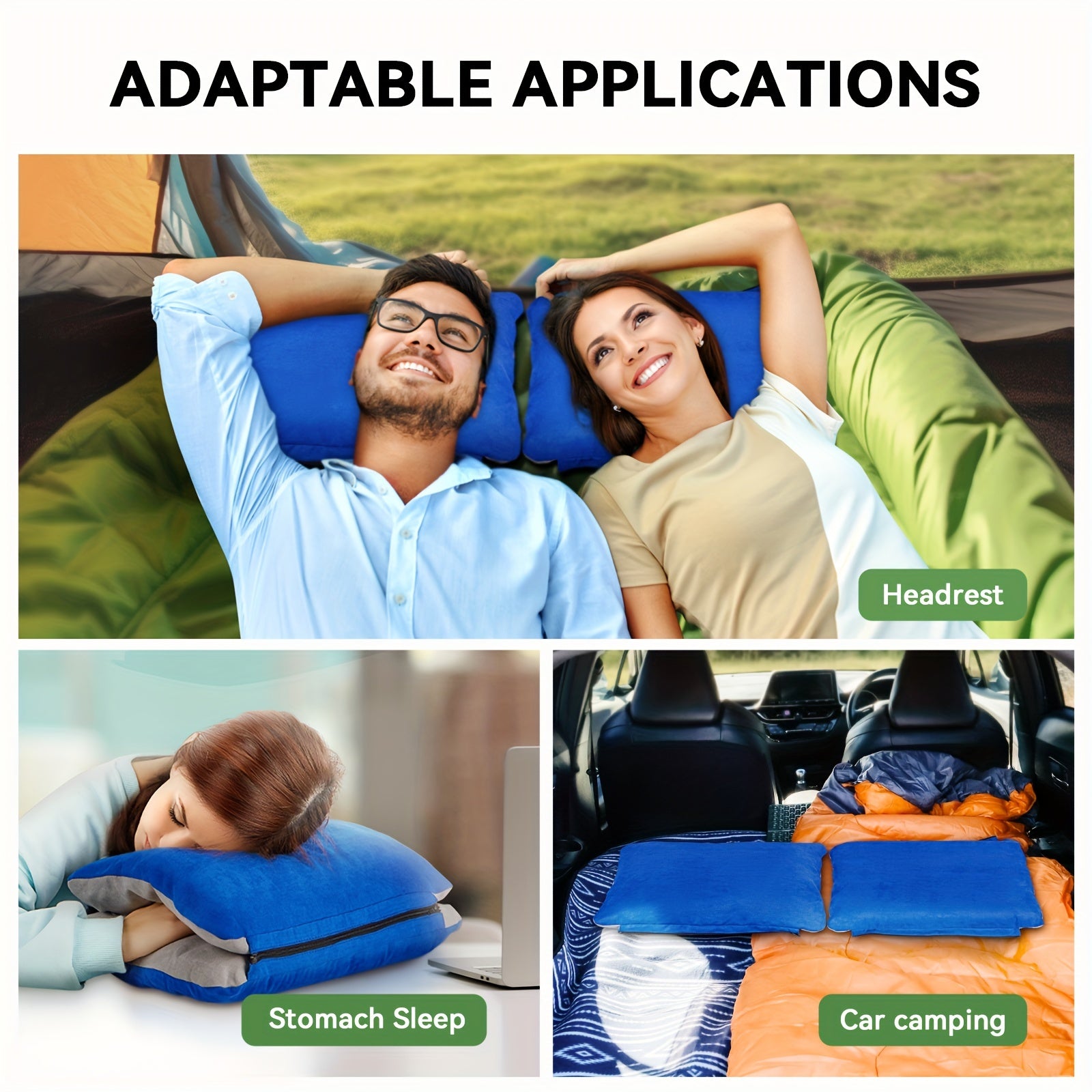 Inflatable Camping Pillow with Memory Foam and Washable Cover Camping Gear and Travel Pillow for Airplanes, Camping