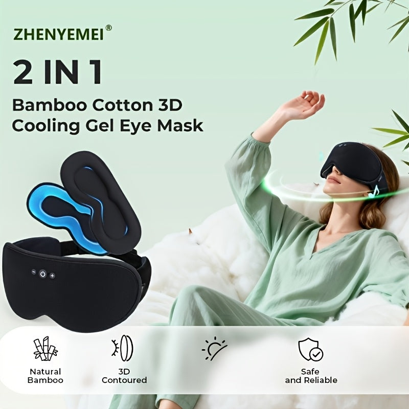 White Noise Bluetooth Sleep Mask Headphones with 3D Weighted Hot\u002FCold Relax Gel Eye Mask, Detachable Bamboo Cover. Set Includes Two 3D Detachable Eye Masks. Perfect Birthday Gift or Valentine's Day Present. Built-in 29 White Noise Options
