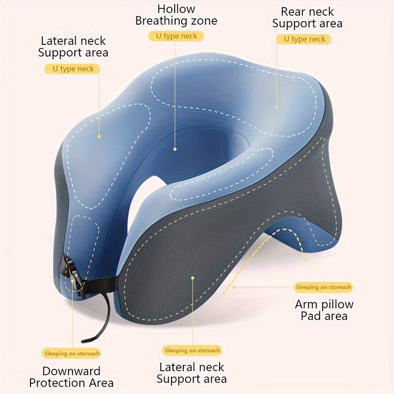 1pc Ergonomic U-Shaped Nap Pillow, Portable & Machine Washable, Comfortable for Office, Student, And Travel Use, Available In Blue, Gray, Pink,  Ergonomic Design, Lightweight Pillow, Breathable Material, Soft Fabric, Frequent Travelers, Professionals