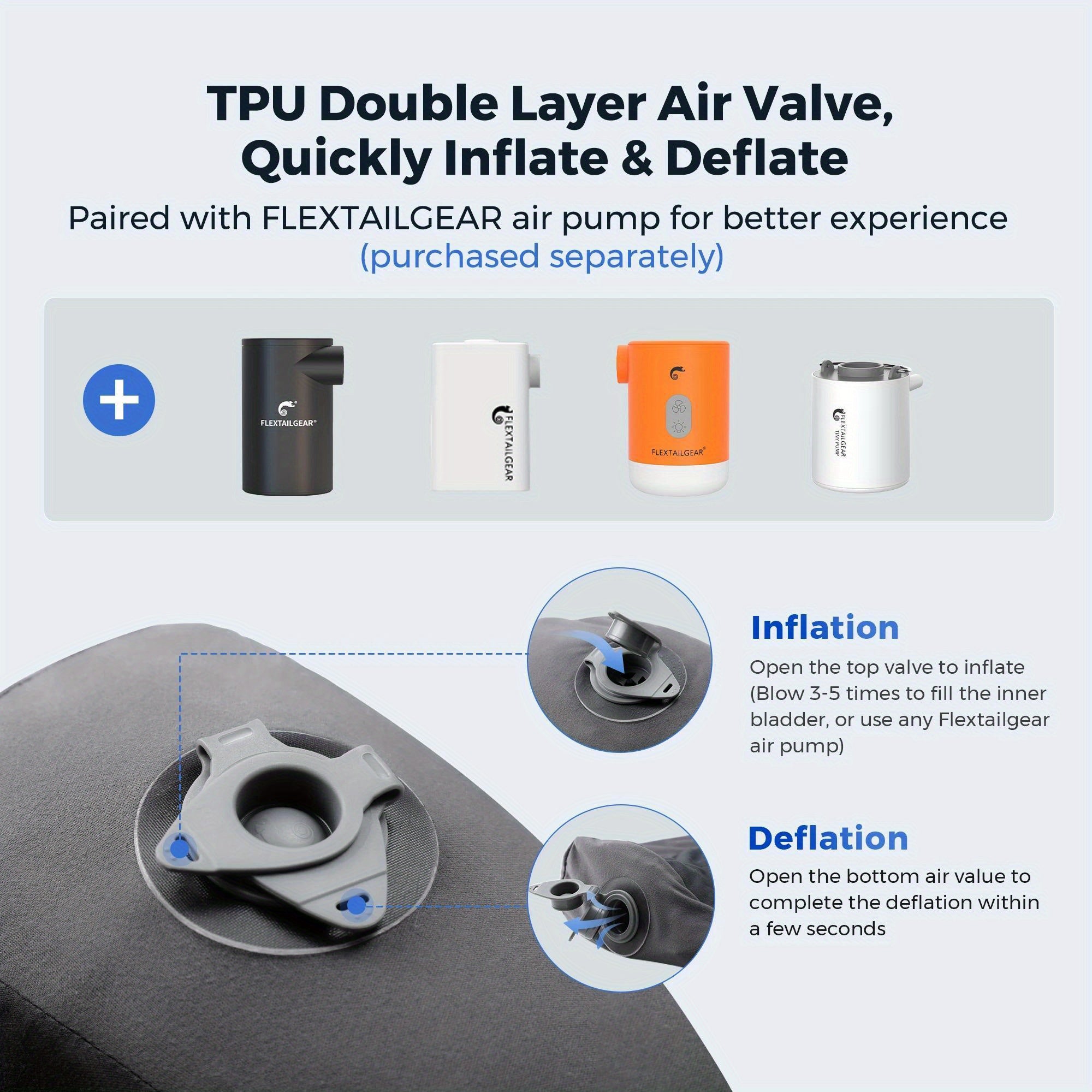 FLEXTAILGEAR Outdoor Camping Inflatable Pillow, Nap&Sleep Blowing Waist Cushion, Portable Travel Pillow(this Product Only Requires Air Pump for Inflation, Pump Not Included) Ultra-Lightweight, Easy to Store. for Hiking, Home Holiday Office Sleeping