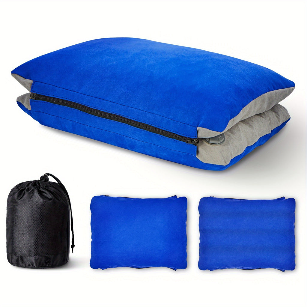 Inflatable Camping Pillow with Memory Foam and Washable Cover Camping Gear and Travel Pillow for Airplanes, Camping