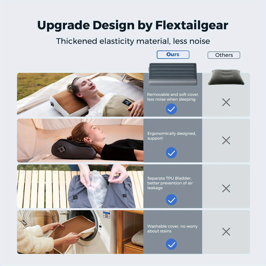 FLEXTAILGEAR Outdoor Camping Inflatable Pillow, Nap&Sleep Blowing Waist Cushion, Portable Travel Pillow(this Product Only Requires Air Pump for Inflation, Pump Not Included) Ultra-Lightweight, Easy to Store. for Hiking, Home Holiday Office Sleeping